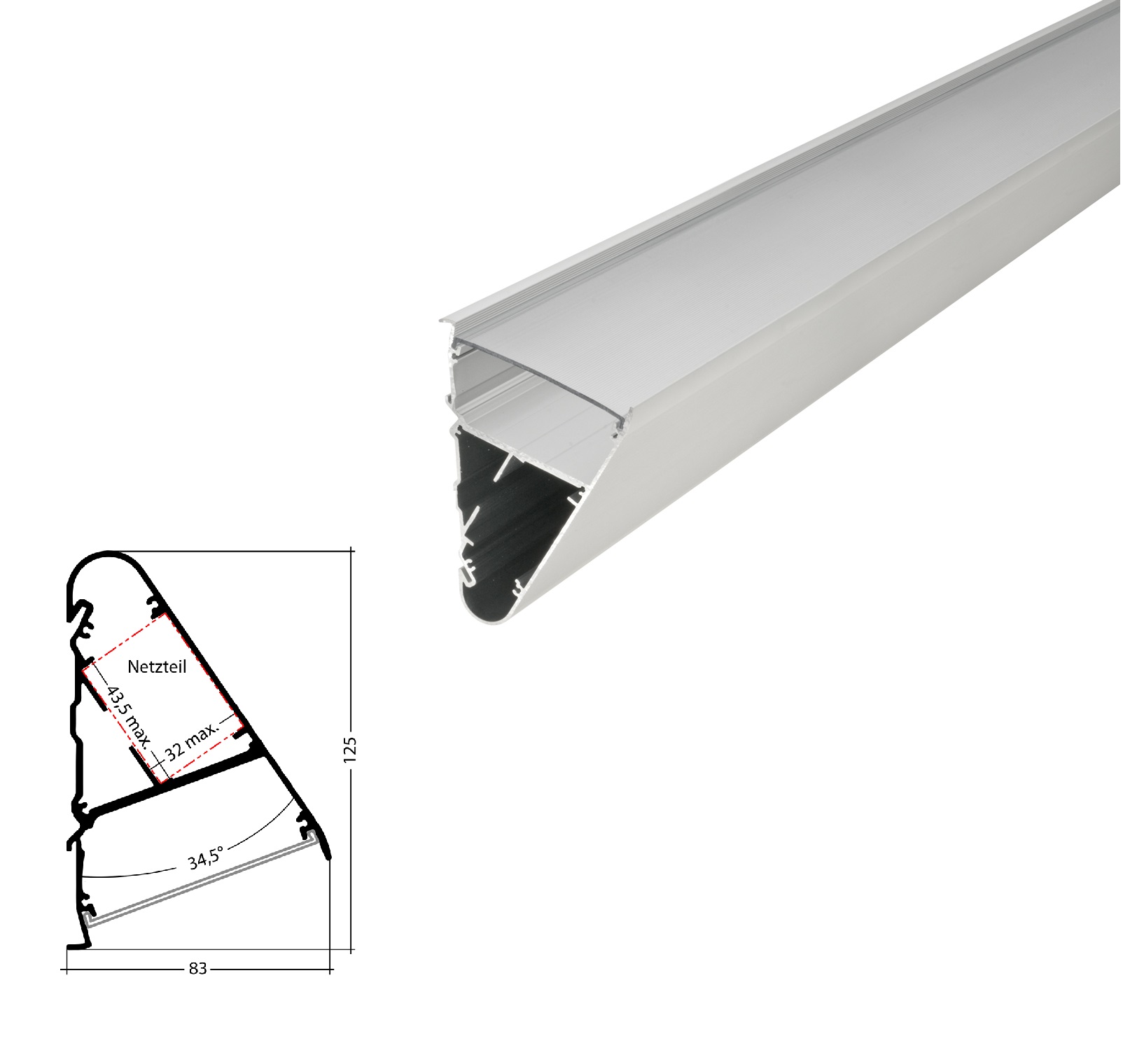 LED aluminum triangle profile silver with cover LED aluminum triangle profile silver with cover