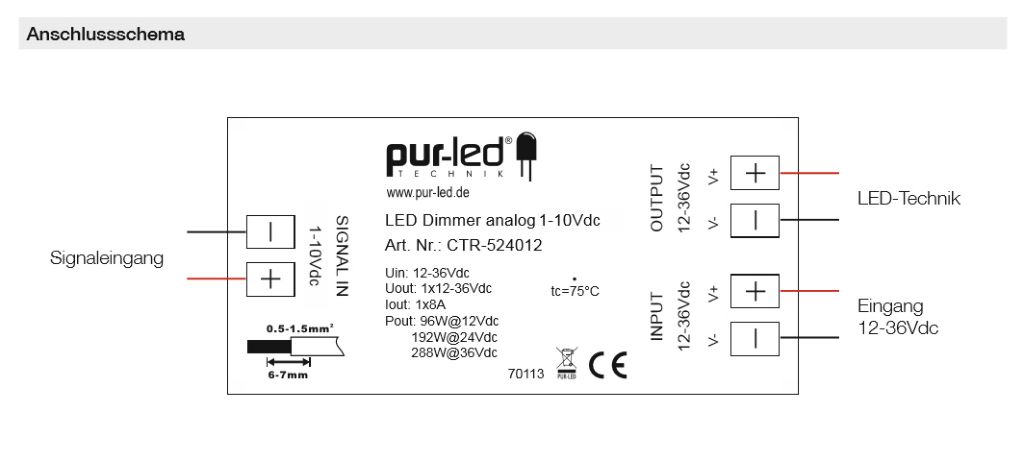 PWM Dimmer mit 1-10V Eingang - Beschaltung