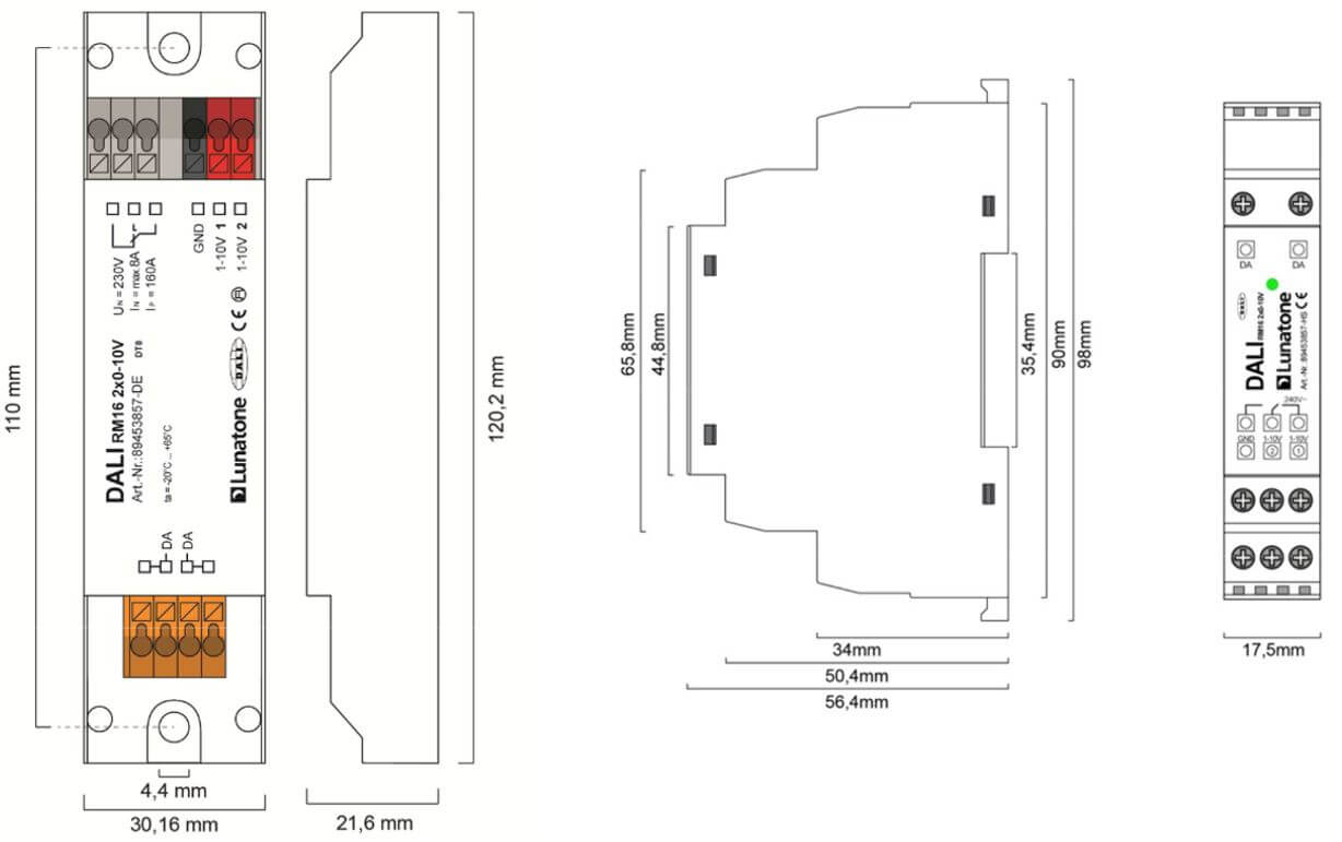 Abmessungen der Ausführungen mit Deckeneinwurf und Hutschiene