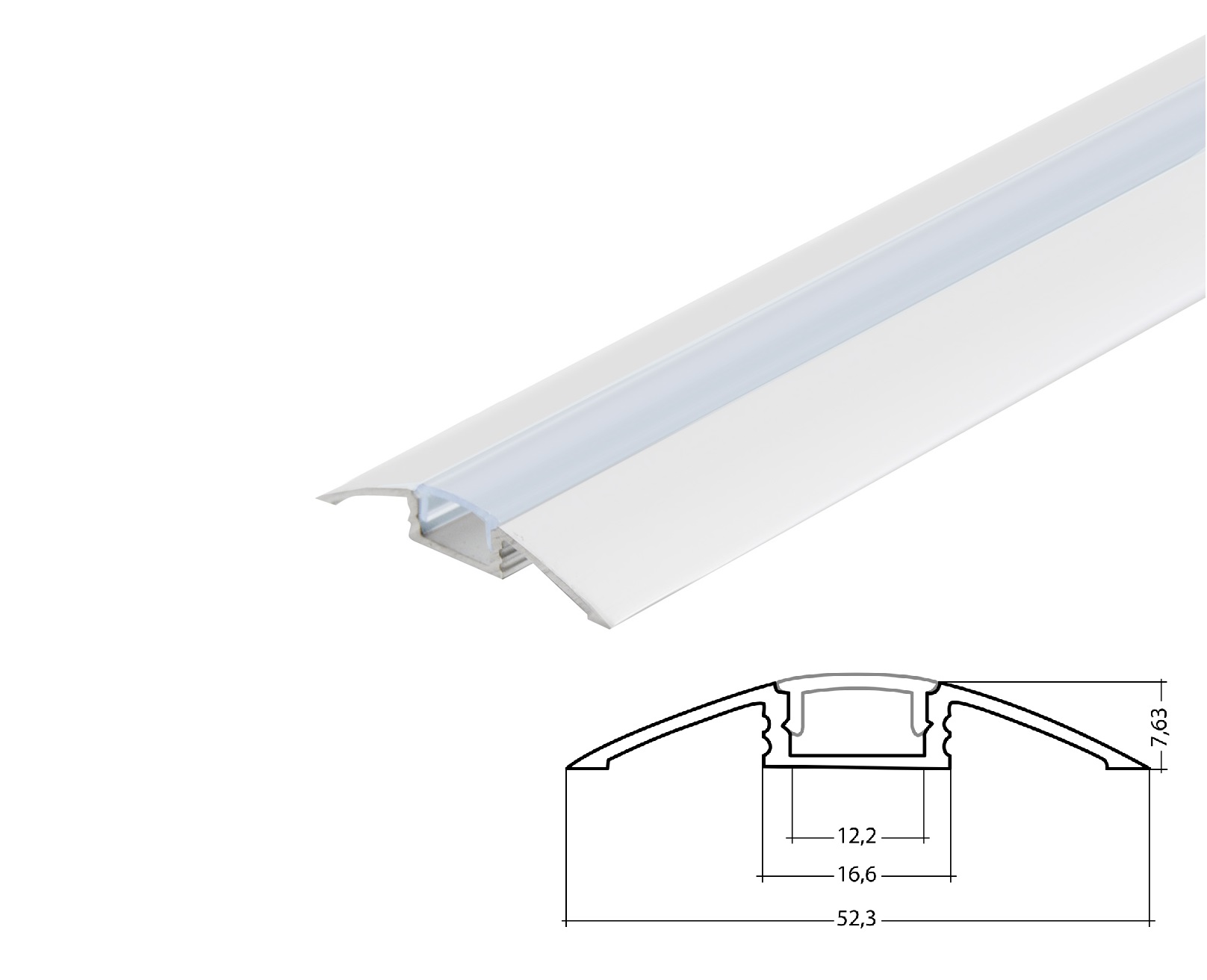 LED aluminum flat profile with cover 1 or 2 meters
