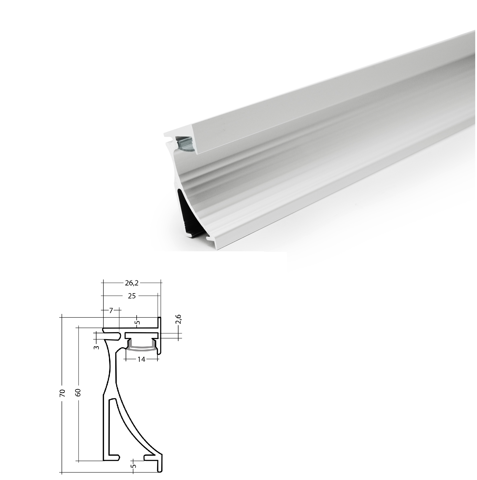 LED aluminum wall mounting profile silver with cover 
