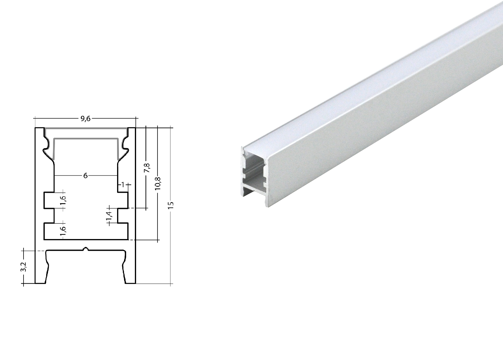 LED Alu U-profile Slim XS silver with cover LED Alu U-profile Slim XS silver with cover