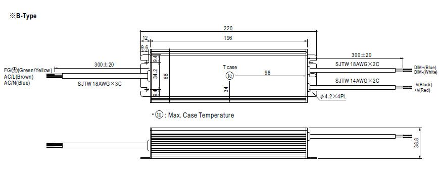 HLG-100 Abmessungen und Anschluss B-Type