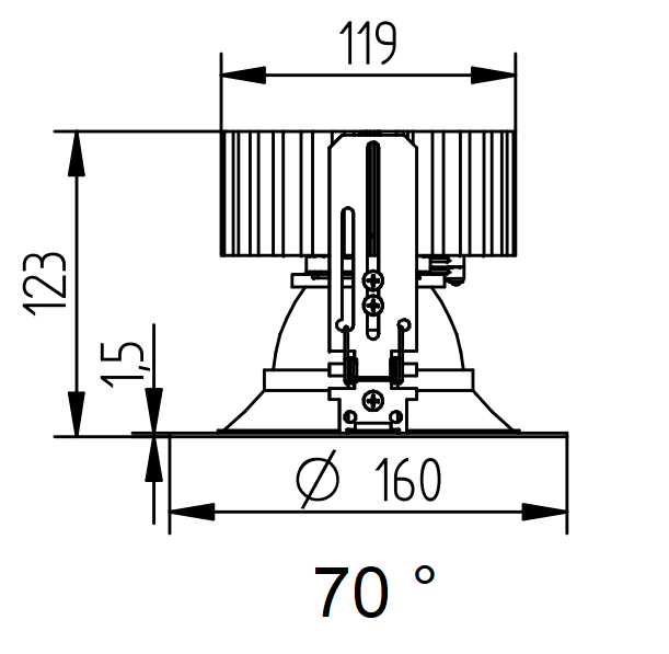 Abmessungen K-View Downlight 70° Abmessungen K-View Downlight 70°