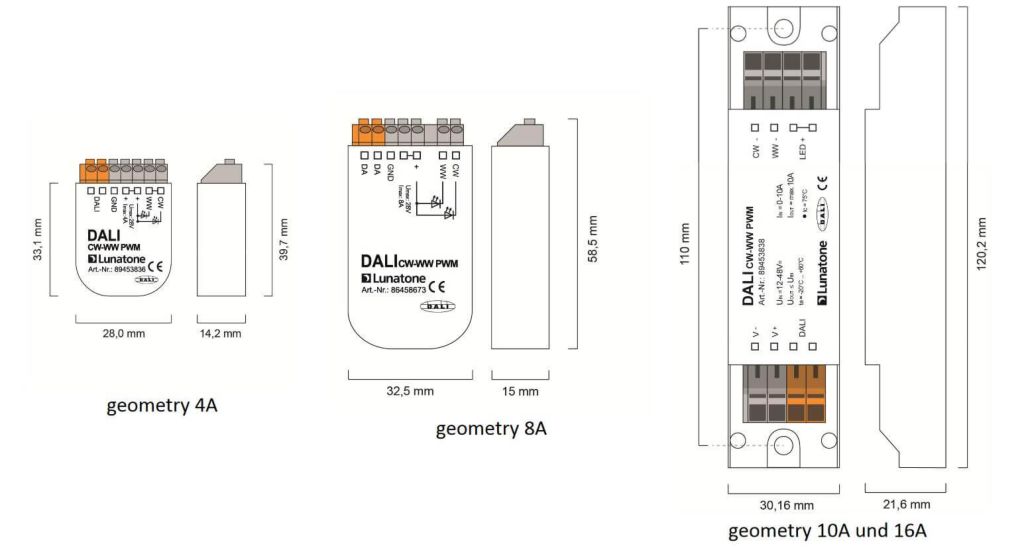Abmessungen CW-WW LED Dimmer
