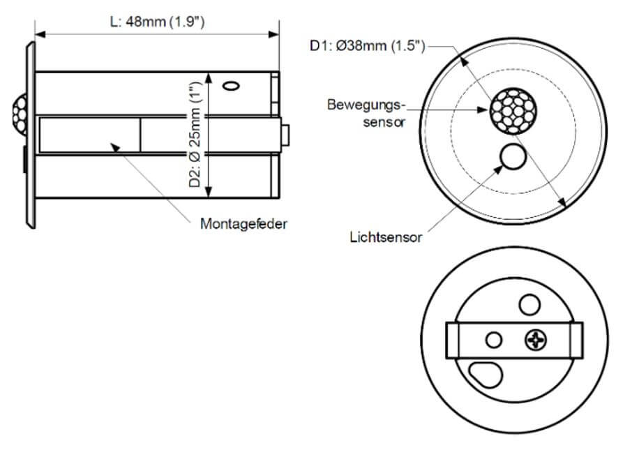 Abmessungen und Montagehinweise der Konstantspannungssensoren (12-24V, 220-240V)