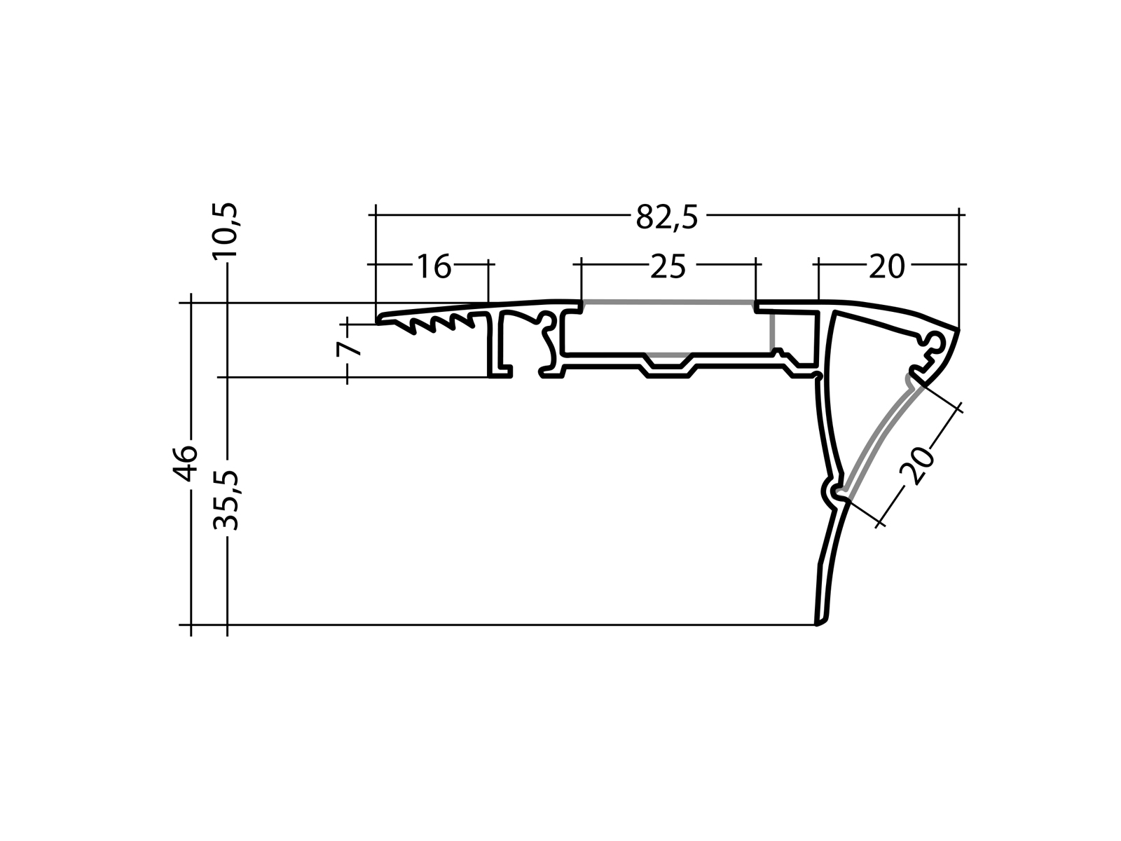 Aluminum stair nosing profile silver with cover 