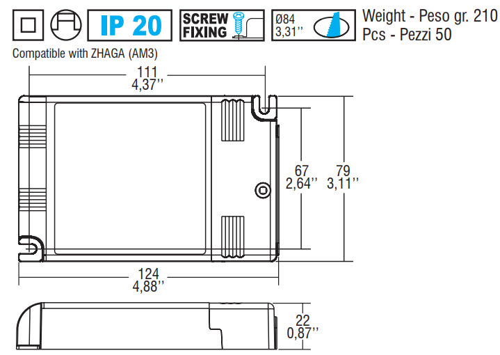 127414 Abmessungen Hochvolt DALI LED Treiber von TCI