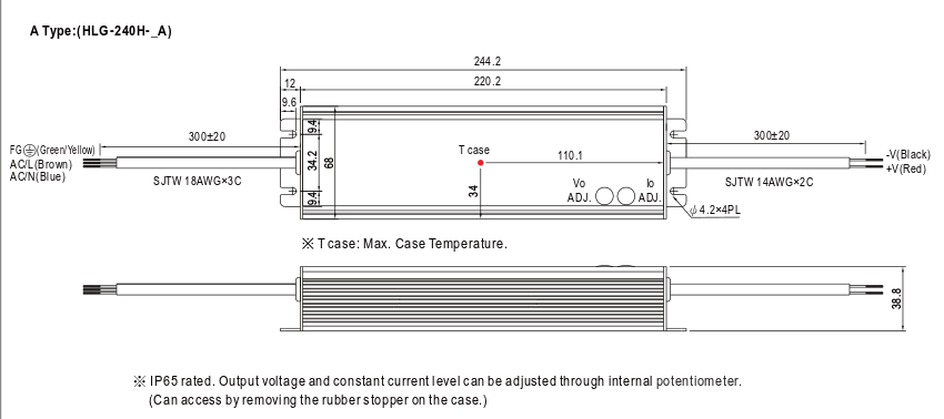 HLG-185H Meanwell Abmessungen HLG-185H Meanwell Abmessungen