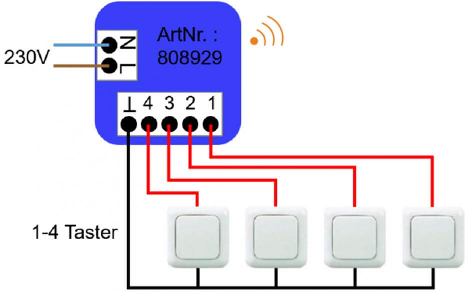 Casambi_Tasterinterface_2_Schaltbild Typisches Schaltbild bzw. Anschlussschema des 808929