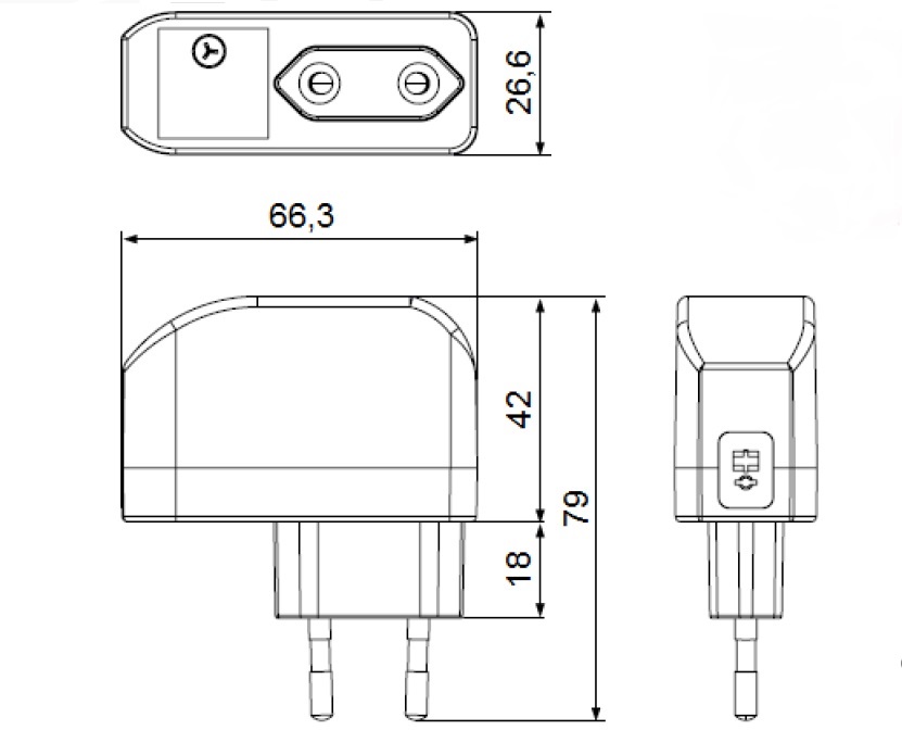 Abmessungen LED-Steckernetzgerät 12V Universal LED Plug-in power supply 12V 9 W white