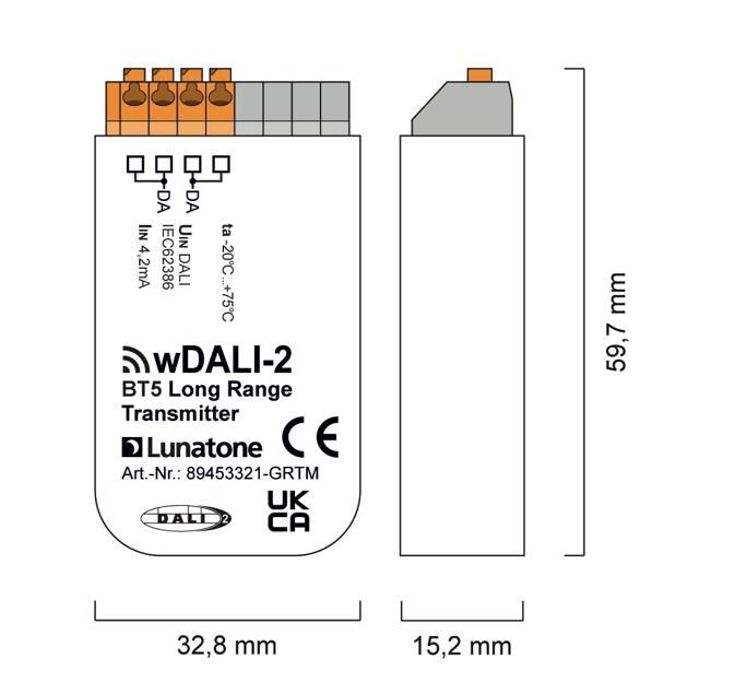 wDALI-2 BT5 Long Range Transmitter - Receiver Wireless DALI Module